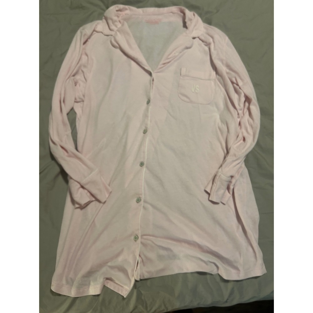 Victoria's Secret Pink Long Sleeve Button Down Nightshirt Sleep Dress XL